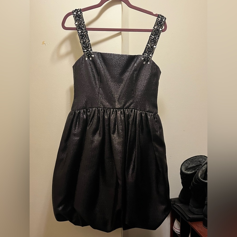 Marchesa Notte black metallic tulle cocktail designer dress